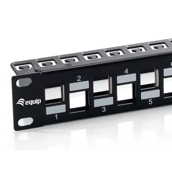 Equip Panel de parcheo blindado Cat.6A de 24 puertos Keystone, Negro