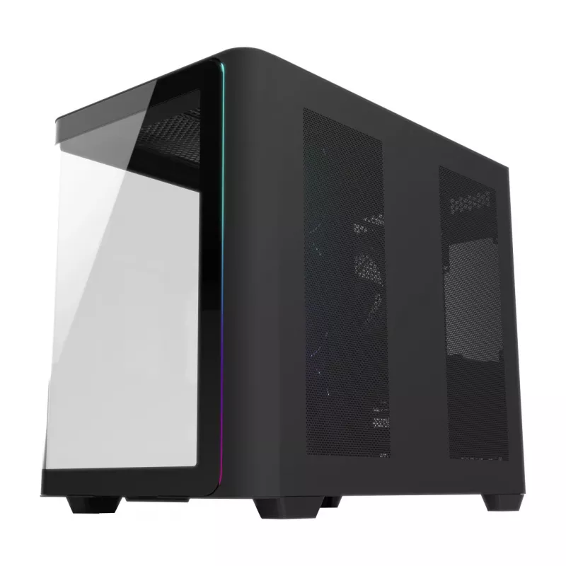 FSP M580-BP Plus caja de PC Midi Tower, ATX/mATX/Mini-ITX, ARGB, cristal templado, 4 ventiladores de 120 mm, negra