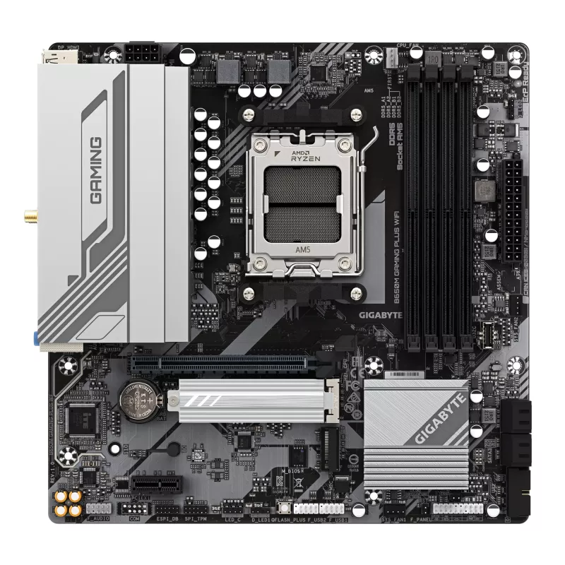 GIGABYTE B650M GAMING PLUS WIFI Placa base - CPUs AMD Ryzen 9000, VRM 5+2+2 fases, hasta 8000 MHz DDR5, 2x PCIe 4.0 M.2, 2,5 GbE LAN, WIFI 6E, USB 3.2 Gen 1