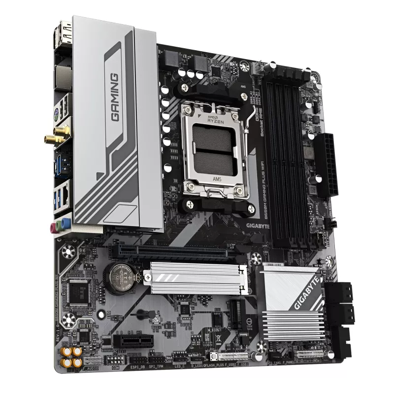 GIGABYTE B650M GAMING PLUS WIFI Placa base - CPUs AMD Ryzen 9000, VRM 5+2+2 fases, hasta 8000 MHz DDR5, 2x PCIe 4.0 M.2, 2,5 GbE LAN, WIFI 6E, USB 3.2 Gen 1