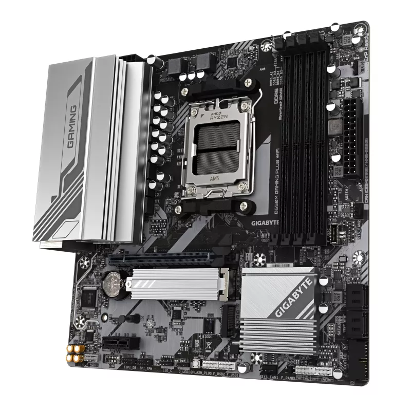 GIGABYTE B650M GAMING PLUS WIFI Placa base - CPUs AMD Ryzen 9000, VRM 5+2+2 fases, hasta 8000 MHz DDR5, 2x PCIe 4.0 M.2, 2,5 GbE LAN, WIFI 6E, USB 3.2 Gen 1