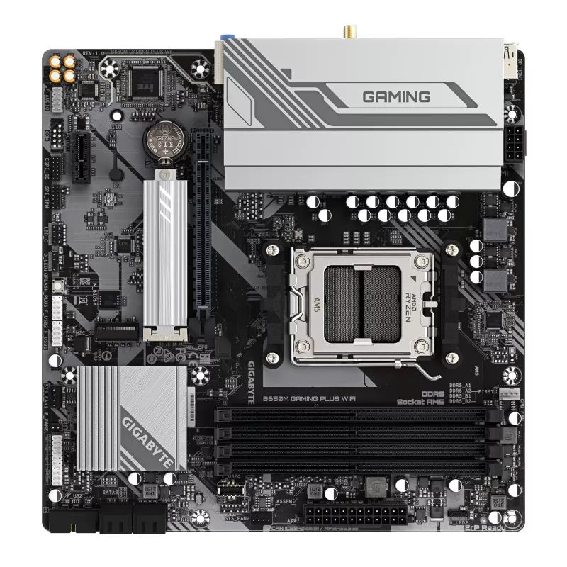 GIGABYTE B650M GAMING PLUS WIFI Placa base - CPUs AMD Ryzen 9000, VRM 5+2+2 fases, hasta 8000 MHz DDR5, 2x PCIe 4.0 M.2, 2,5 GbE LAN, WIFI 6E, USB 3.2 Gen 1