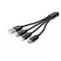 DIGITUS Cable de carga USB USB A – Lightning+Micro B+Type-C M/M/M/M 15 cm Cable 3 en 1, Algodón, CE, Negro