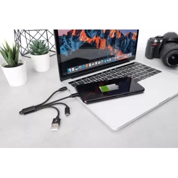 DIGITUS Cable de carga USB USB A – Lightning+Micro B+Type-C M/M/M/M 15 cm Cable 3 en 1, Algodón, CE, Negro