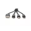 DIGITUS Cable de carga USB USB A – Lightning+Micro B+Type-C M/M/M/M 15 cm Cable 3 en 1, Algodón, CE, Negro