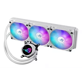 Kit de refrigeración líquida ASUS ROG Strix LC III 360 ARGB White Edition — Radiador de 360 mm, 3 ventiladores ARGB de 120 mm, pantalla LCD, base de cobre