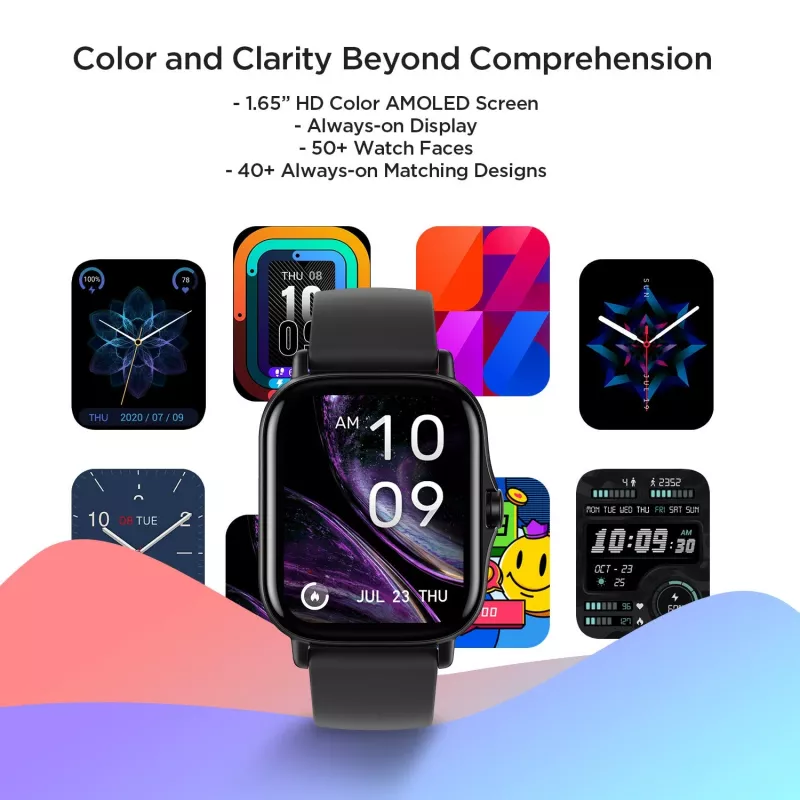 Amazfit GTS 2 reloj inteligente, 4,19 cm (1,65 pulgadas) AMOLED, 43 mm, GPS, llamadas Bluetooth, 5 ATM, Midnight Black