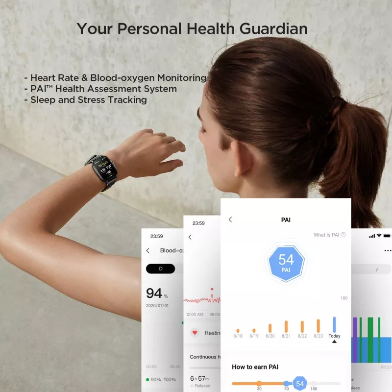 Amazfit GTS 2 reloj inteligente, 4,19 cm (1,65 pulgadas) AMOLED, 43 mm, GPS, llamadas Bluetooth, 5 ATM, Midnight Black
