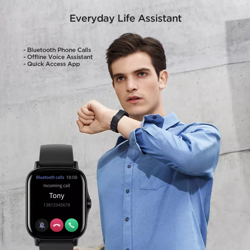 Amazfit GTS 2 reloj inteligente, 4,19 cm (1,65 pulgadas) AMOLED, 43 mm, GPS, llamadas Bluetooth, 5 ATM, Midnight Black