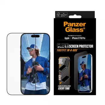 Lámina protectora de pantalla PanzerGlass® iPhone 17 | iPhone 16 Pro | Ultra-Wide Fit con FASTFIT IN-A-BOX
