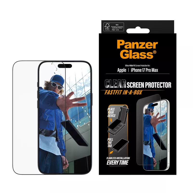 Lámina protectora de pantalla PanzerGlass ® iPhone 17 Pro Max | Ultra-Wide Fit con FASTFIT IN-A-BOX