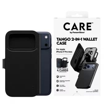 Funda protectora 2 en 1 para móvil con compartimento para tarjetas PanzerGlass CARE Feature Case Tango con MagSafe para iPhone 17 Pro Max, negra