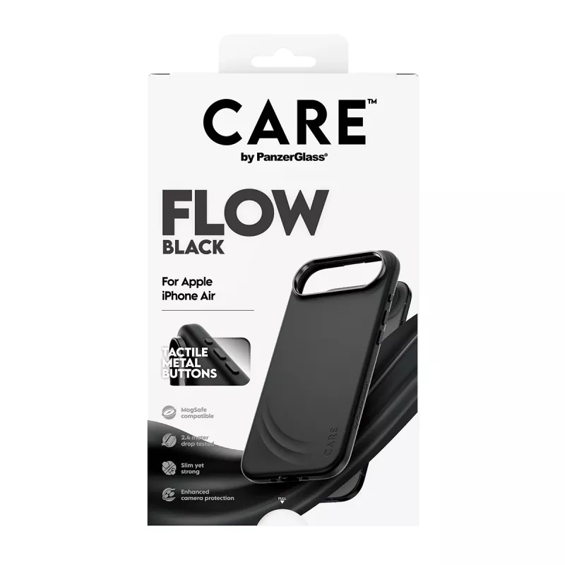 Funda protectora PanzerGlass CARE™ Flow Case negra con MagSafe para iPhone Air