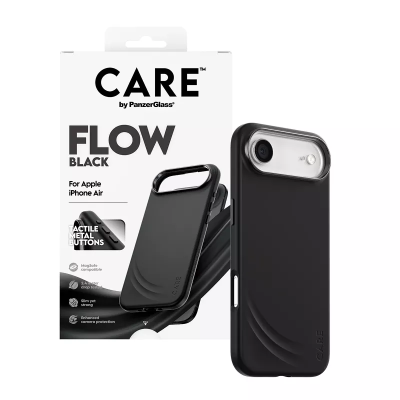 Funda protectora PanzerGlass CARE™ Flow Case negra con MagSafe para iPhone Air