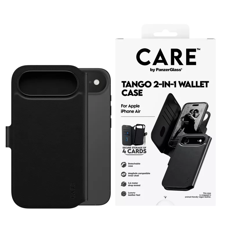 Funda tipo cartera PanzerGlass CARE Tango 2-in-1 con MagSafe para iPhone Air — negra