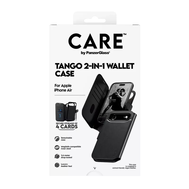 Funda tipo cartera PanzerGlass CARE Tango 2-in-1 con MagSafe para iPhone Air — negra