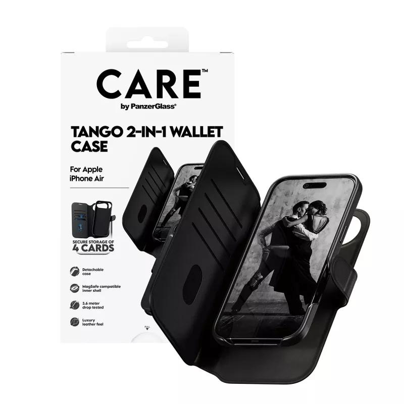 Funda tipo cartera PanzerGlass CARE Tango 2-in-1 con MagSafe para iPhone Air — negra