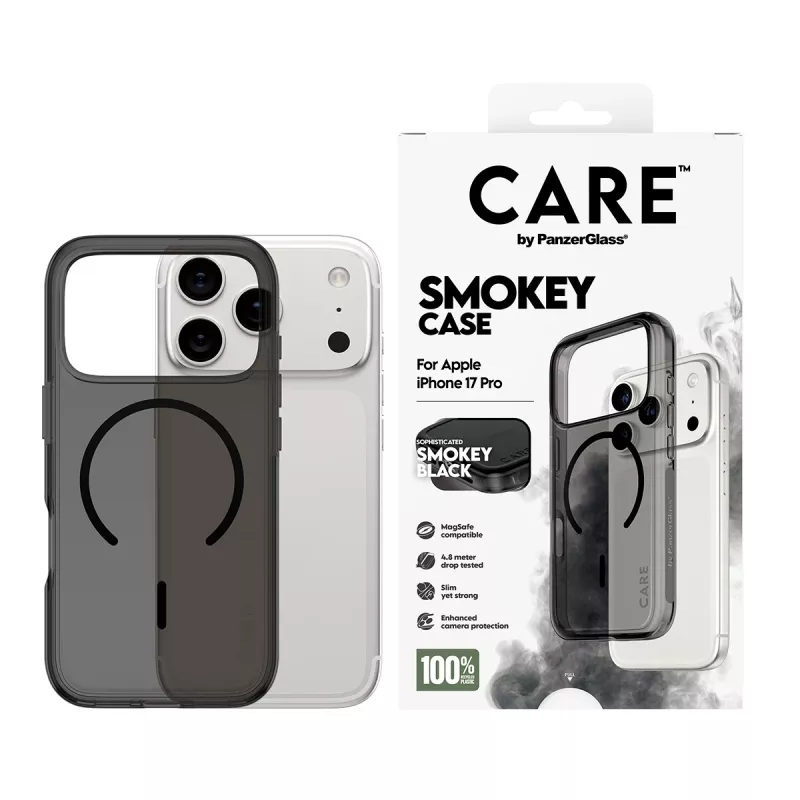 Funda protectora PanzerGlass CARE™ Urban Explorer Smokey con MagSafe negro para iPhone 17 Pro (TPU, negra)