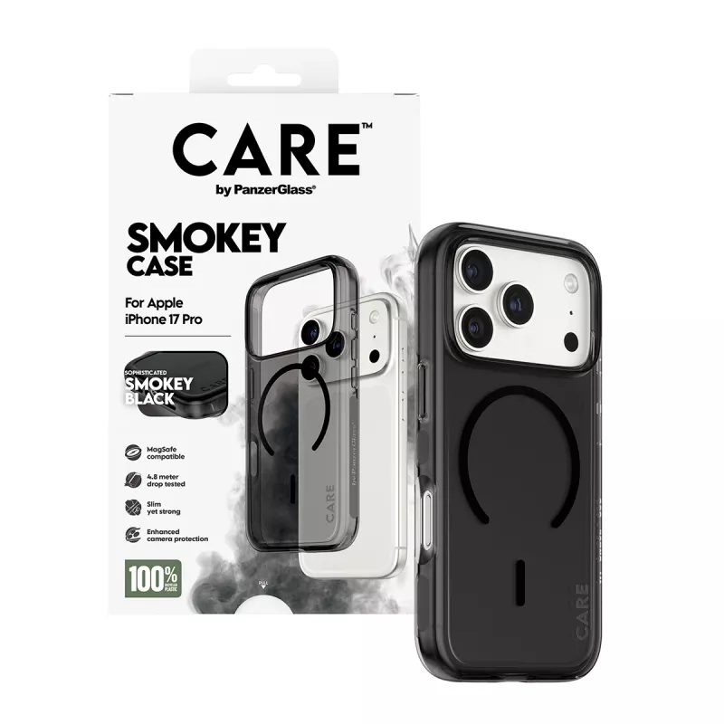 Funda protectora PanzerGlass CARE™ Urban Explorer Smokey con MagSafe negro para iPhone 17 Pro (TPU, negra)