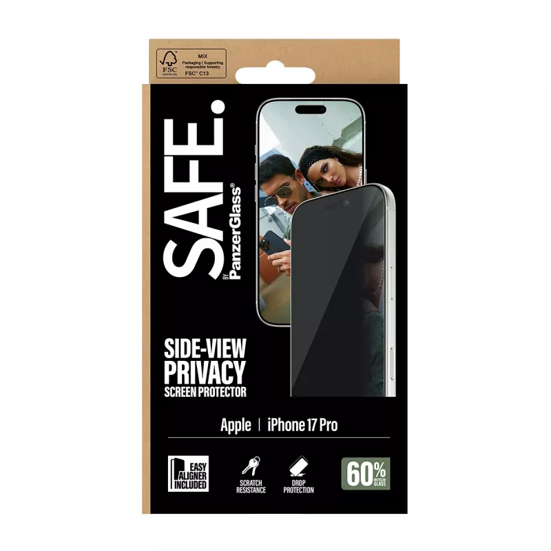 Protector de pantalla de privacidad 2 vías PanzerGlass SAFE. by ® iPhone 17 Pro | Ultra-Wide Fit con EasyAligner