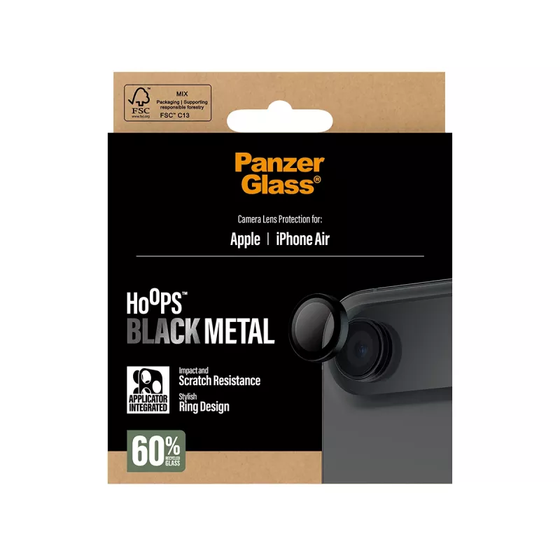 Protector de lente de cámara PanzerGlass Hoops para iPhone Air — vidrio templado, negro, resistente a arañazos y golpes