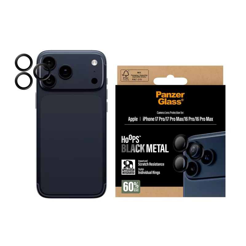 PanzerGlass ® Hoops® protector de lente de cámara negro iPhone 17 Pro | iPhone 17 Pro Max | iPhone 16 Pro | 16 Pro Max
