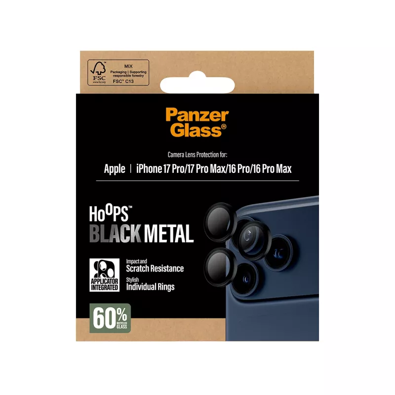 PanzerGlass ® Hoops® protector de lente de cámara negro iPhone 17 Pro | iPhone 17 Pro Max | iPhone 16 Pro | 16 Pro Max