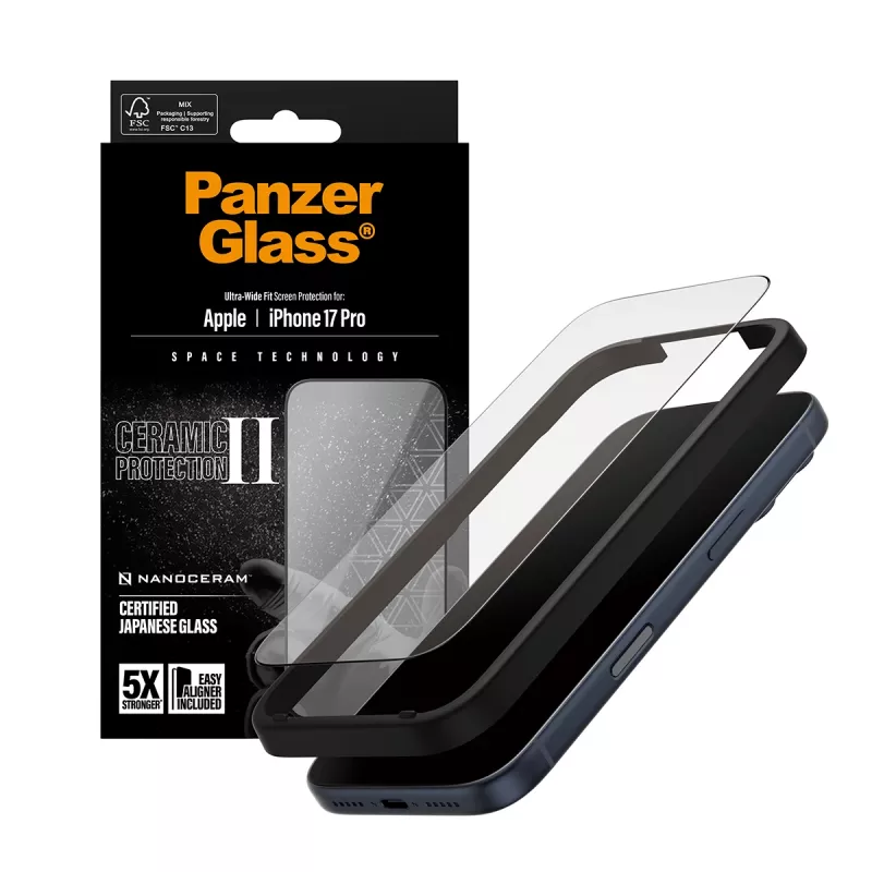 PanzerGlass® Ceramic II protector de pantalla iPhone 17 Pro | Ultra-Wide Fit con EasyAligner