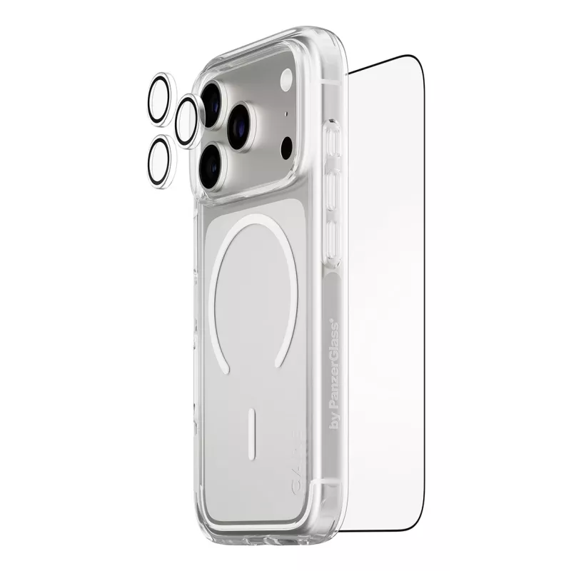 Pack de protector de pantalla PanzerGlass CARE 3-in-1 Flagship Explorer para iPhone 17 Pro – vidrio templado, PET, silicona, transparente