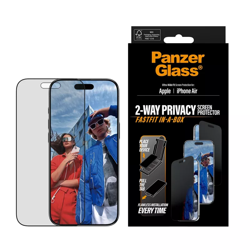 Protector de pantalla PanzerGlass Privacy para iPhone Air — vidrio templado, ajuste ultraancho, filtro de privacidad, FASTFIT