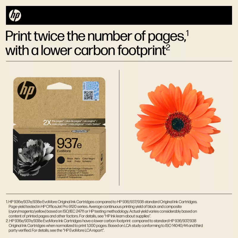 Cartucho de tinta original HP 937e EvoMore Negro