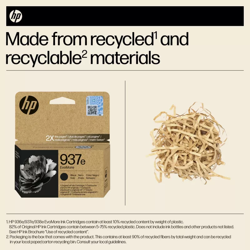 Cartucho de tinta original HP 937e EvoMore Negro