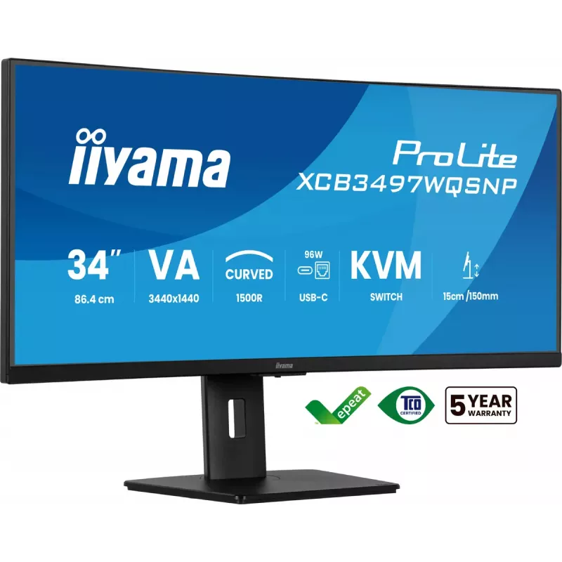 iiyama ProLite XCB3497WQSNP-B1 Monitor de ordenador 86,4 cm (34 inch) 3440 x 1440 píxeles UltraWide Quad HD LED Negro