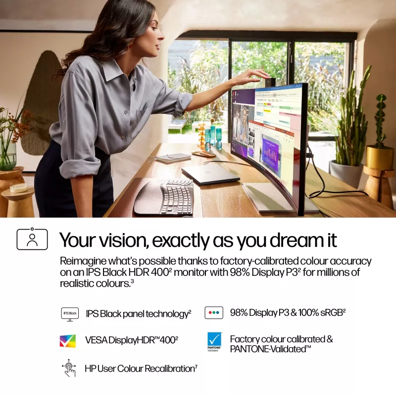 HP Series 7 Pro 34 inch Monitor de conferencia WQHD - 734pm, 86,4 cm (34 inch), 3440 x 1440 píxeles, Wide Quad HD, LCD, 5 ms, negro, plata