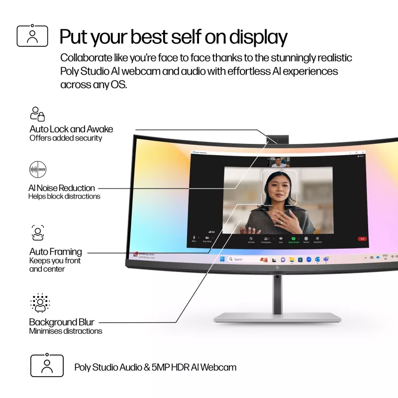 HP Series 7 Pro 34 inch Monitor de conferencia WQHD - 734pm, 86,4 cm (34 inch), 3440 x 1440 píxeles, Wide Quad HD, LCD, 5 ms, negro, plata