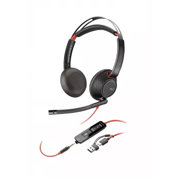 HP Poly Blackwire 5220 Auriculares estéreo USB-C + conector jack de 3,5 mm + adaptador USB-C/A