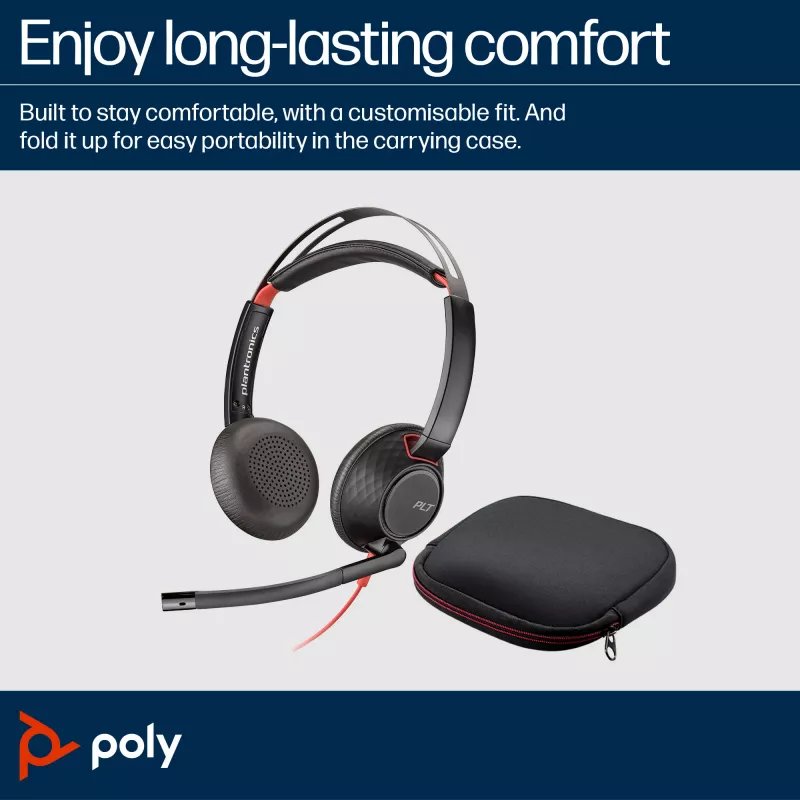 HP Poly Blackwire 5220 Auriculares estéreo USB-C + conector jack de 3,5 mm + adaptador USB-C/A