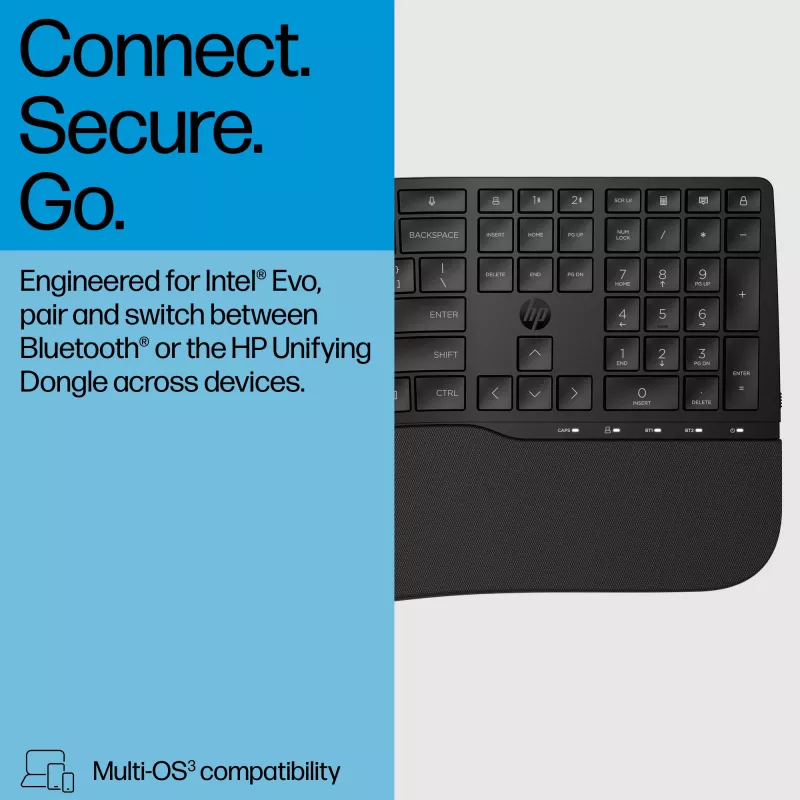 HP 685 Comfort Teclado de doble modo Tamaño completo Inalámbrico Bluetooth Membrana