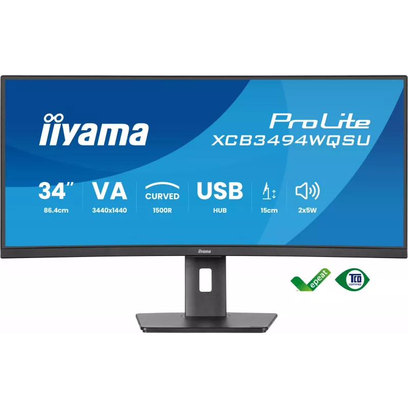 iiyama ProLite XCB3494WQSU-B1 Monitor de ordenador 86,4 cm (34 inch) 3440 x 1440 píxeles UltraWide Quad HD LED Negro
