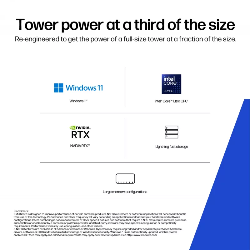 HP Z2 SFF G1i Intel Core Ultra 7 265K 32 GB DDR5-SDRAM NVIDIA RTX A400 Windows 11 Pro Workstation Workstation de IA, PC de IA
