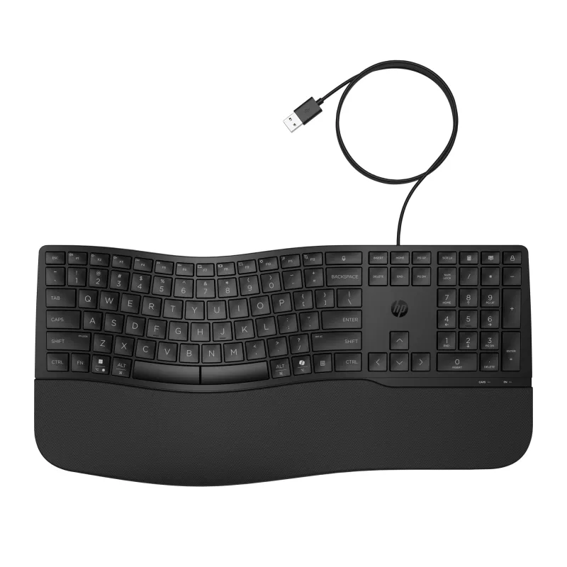 Teclado con cable HP 485 Comfort tamaño completo USB membrana con reposamuñecas