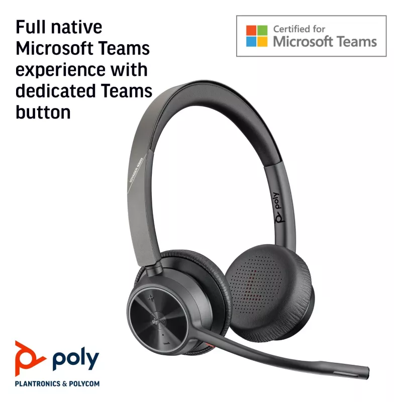 HP Poly Voyager 4320 Headset USB-A Certificado para Microsoft Teams + Dongle BT700-D
