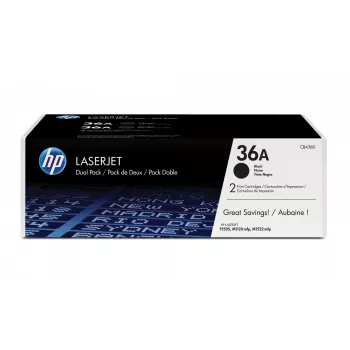 HP 36A Pack de 2 Tóneres Originales LaserJet Negros, 4000 Páginas, Negro, 2 Uds.