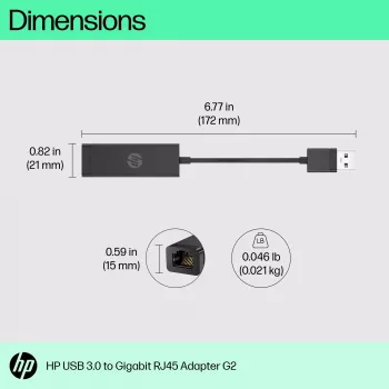 HP USB 3.0 a Gigabit RJ45 adaptador G2, con cable, USB, Ethernet, negro