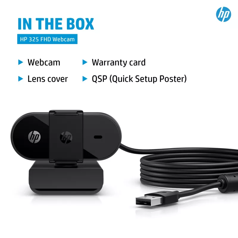 HP 325 webcam FHD, business, Windows 10, Windows 11, MacOS, 72 mm, 53,6 mm, 53,2 mm