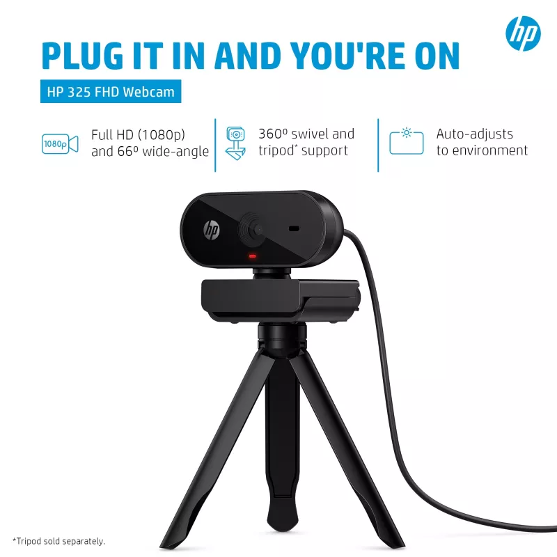 HP 325 webcam FHD, business, Windows 10, Windows 11, MacOS, 72 mm, 53,6 mm, 53,2 mm