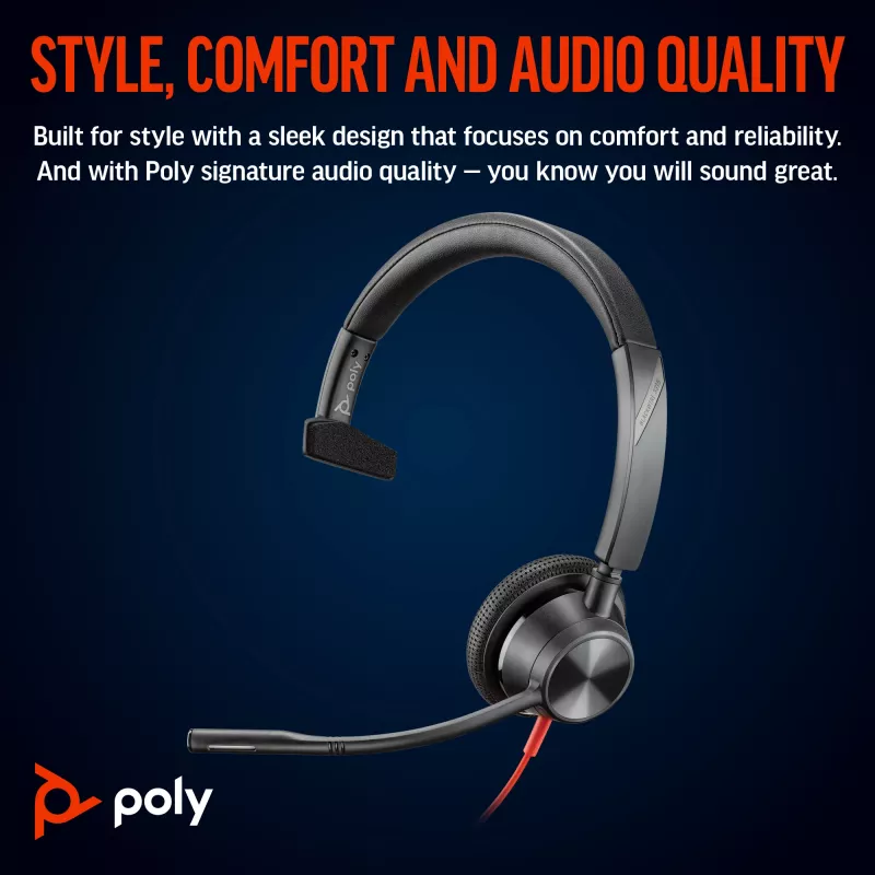 Auriculares HP Poly Blackwire 3315 monoaurales certificados para Microsoft Teams USB-C + jack de 3,5 mm + adaptador USB-C/A