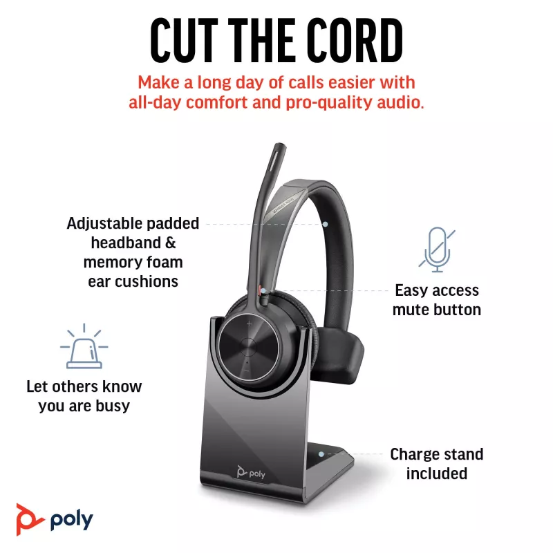 Auriculares HP Poly Voyager 4310 UC mono + adaptador BT700 USB-A + base de carga