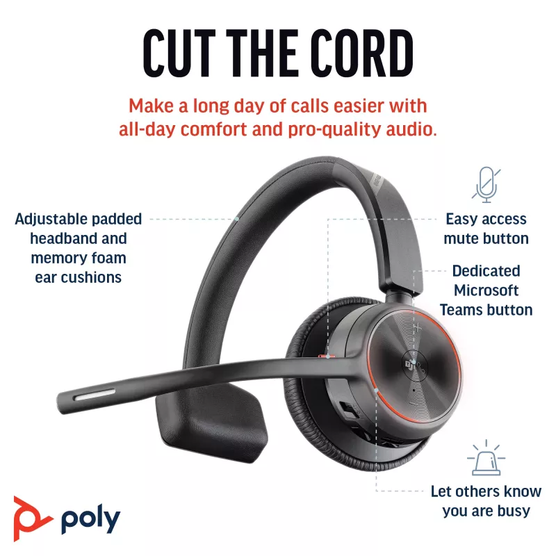Auriculares HP Poly Voyager 4310 UC mono + adaptador BT700 USB-A + base de carga