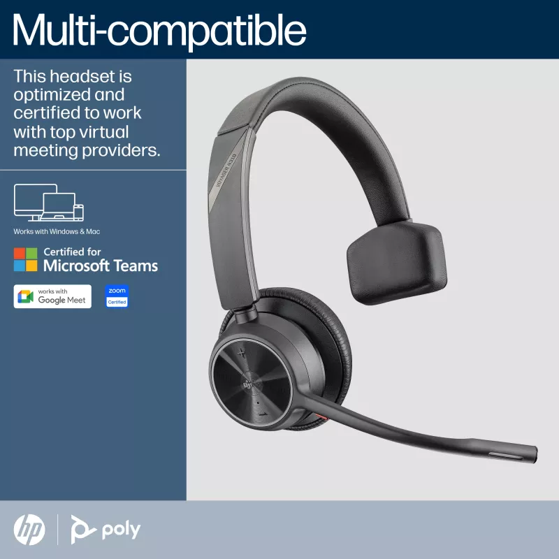 Auriculares HP Poly Voyager 4310 certificados para Microsoft Teams + dongle BT700 + base de carga